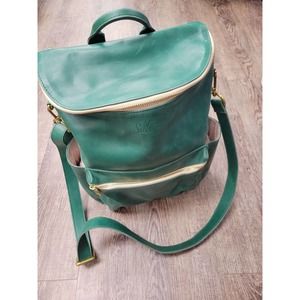 Sseko Designs Genuine Leather Green Crescent Convertible Crossbody Backpack Purs